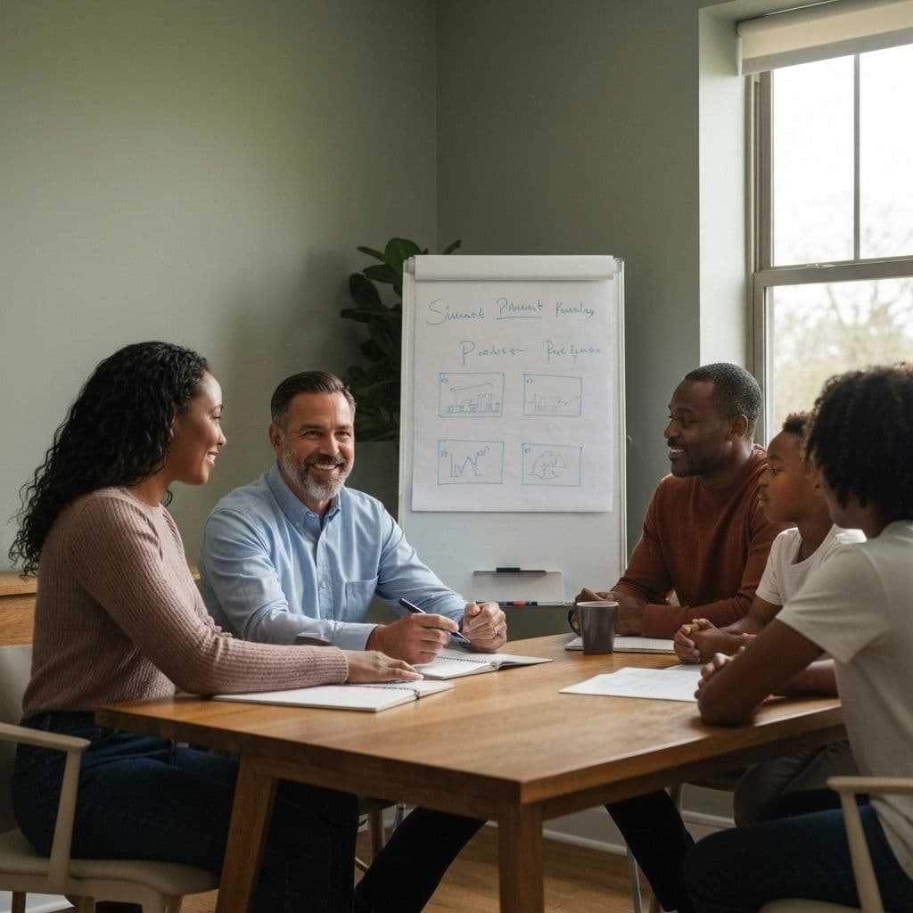 Financial planning meeting with family discussing their financial goals